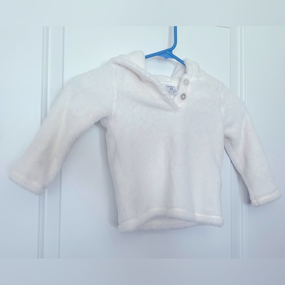Carters white  faux fur teddy bear hoodie 2T